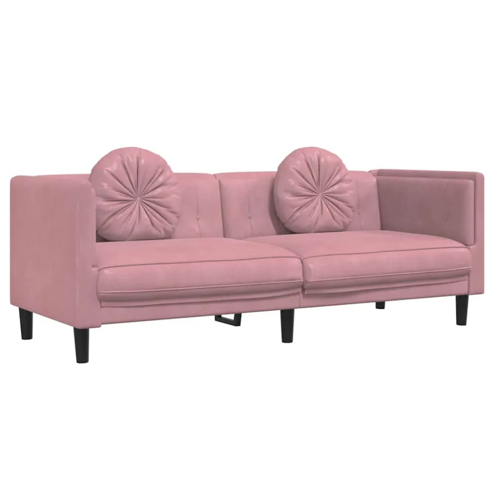 Divano 3 Posti con Cuscini Rosa Velluto