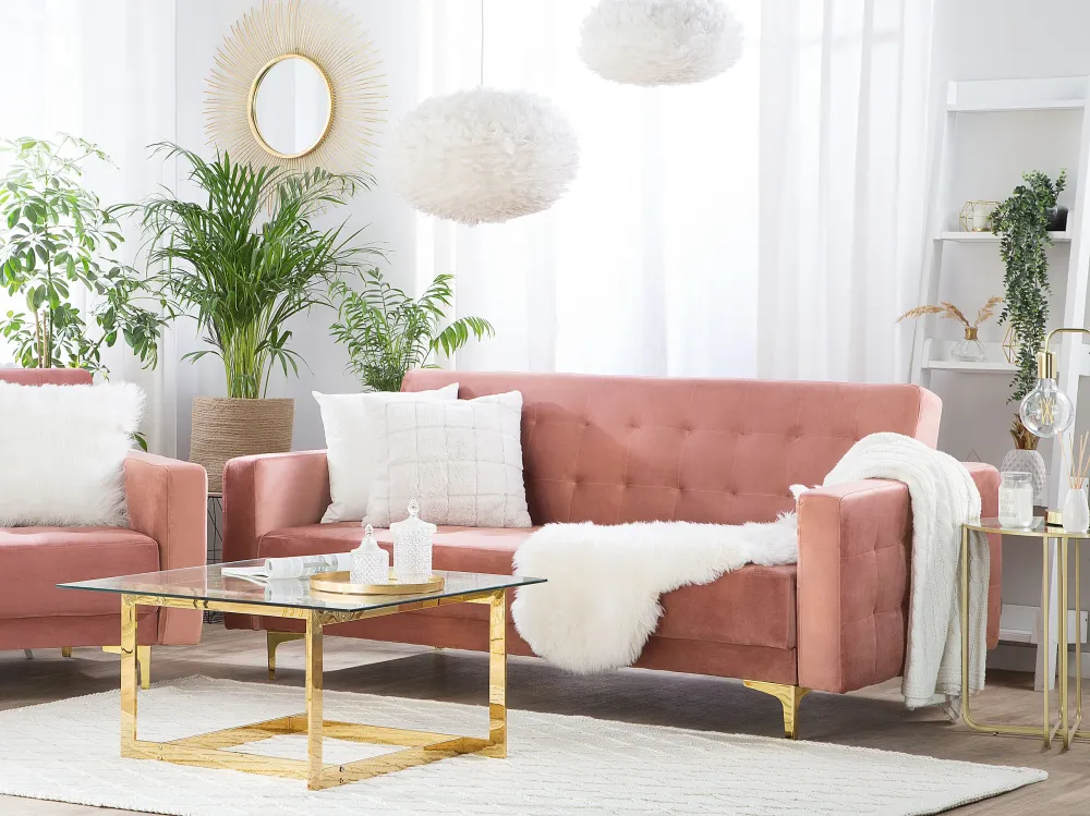 Divano reclinabile 3 posti velluto rosa ABERDEEN