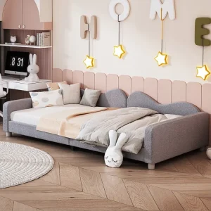 Divano letto imbottito - 90 x 200 cm - 2 cassetti - tessuto felpato - rete doghe - per bambini o neonati - grigio Merax