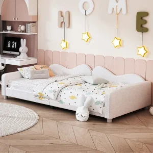 Divano letto imbottito - 90 x 200 cm - 2 cassetti - tessuto felpato - rete doghe - per bambini o neonati - bianco Merax