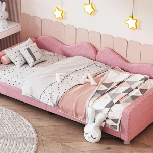 Divano letto imbottito - 90 x 200 cm - 2 cassetti - tessuto felpato - rete doghe - per bambini o neonati - rosa Merax