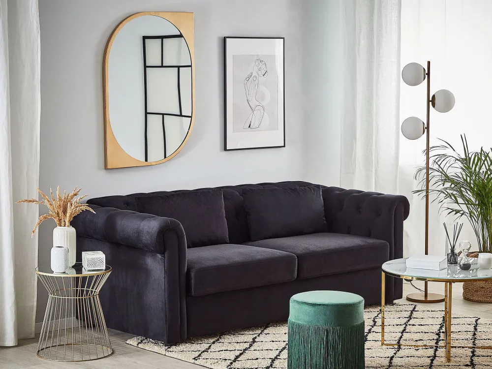 Certificato CE Divano letto 3 posti velluto nero CHESTERFIELD