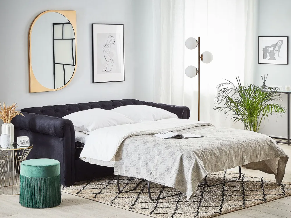 Certificato CE Divano letto 3 posti velluto nero CHESTERFIELD