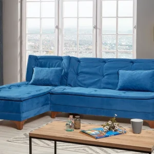 Divano letto angolare sinistro Lefkadao Velluto Dark Blue