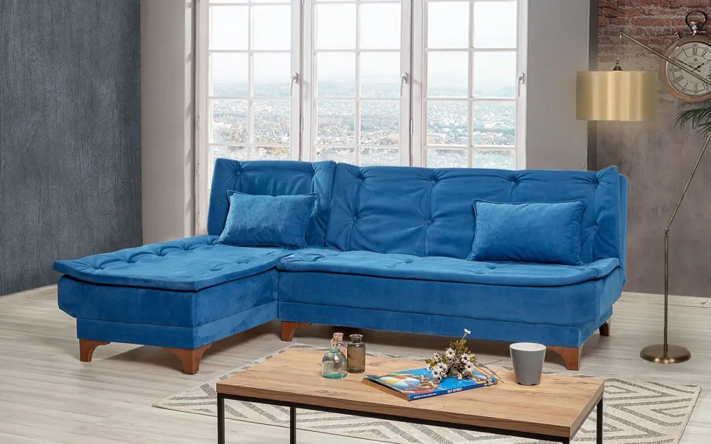 Divano letto angolare sinistro Lefkadao Velluto Dark Blue
