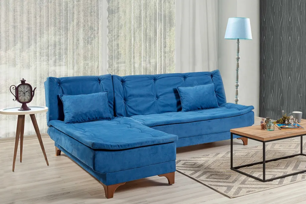 Divano letto angolare sinistro Lefkadao Velluto Dark Blue