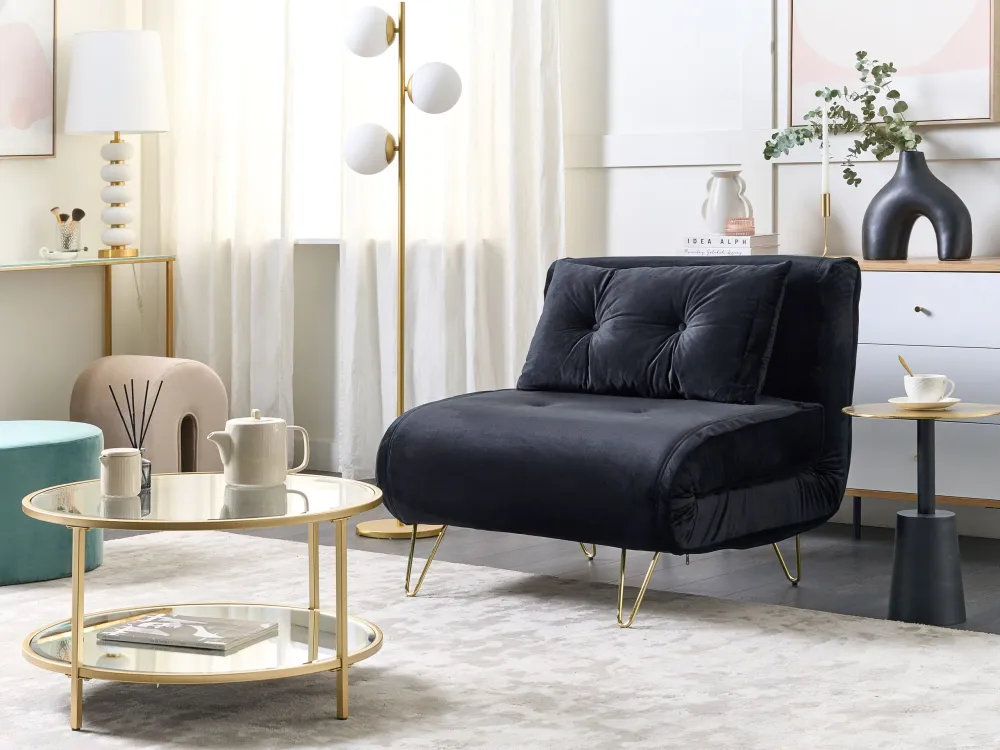 Divano letto velluto nero VESTFOLD Acciaio Inossidabile