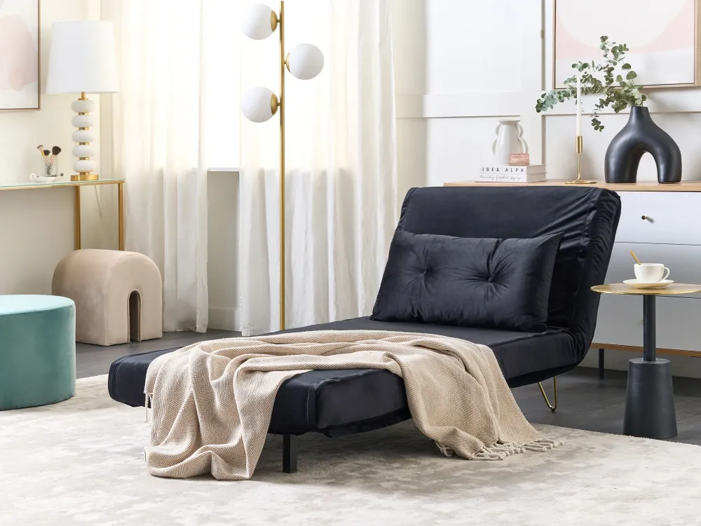 Divano letto velluto nero VESTFOLD Acciaio Inossidabile