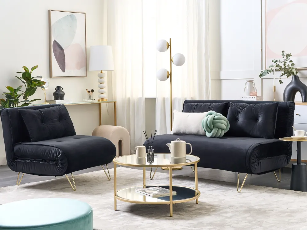 Divano letto velluto nero VESTFOLD Acciaio Inossidabile