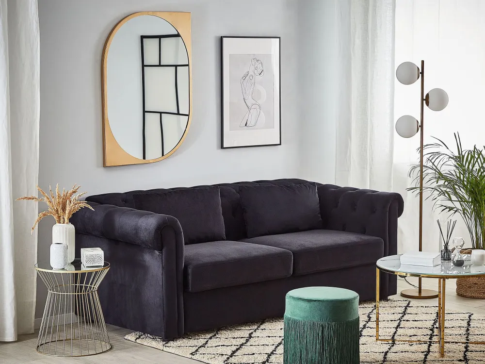 Ergonomico Regolabile Divano letto 3 posti velluto nero CHESTERFIELD
