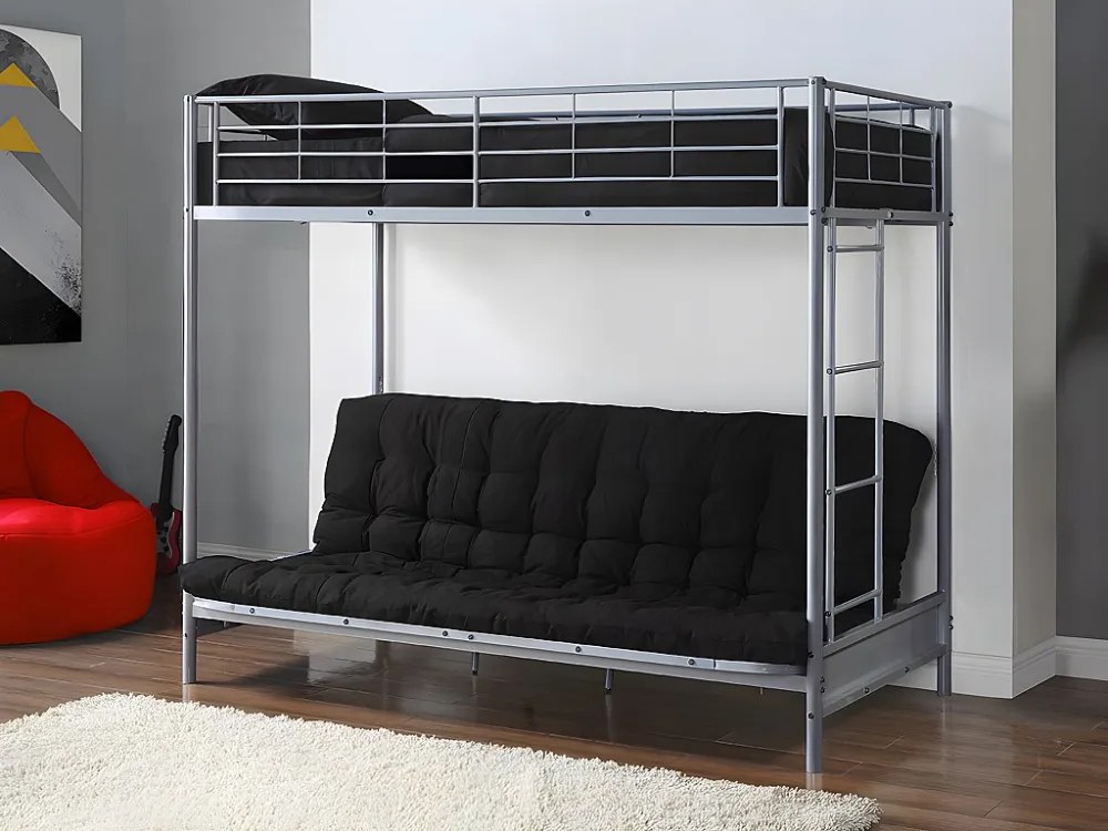 Letto soppalco 90 x 190 cm Metallo Argento Divano letto + Futon + Materasso MODULO V