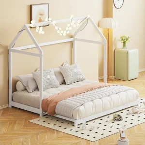 Letto per bambini allungabile, divano letto 90/180 x 190 cm, struttura legno massiccio, bianco