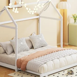 Letto per bambini allungabile 90/180 x 190 cm, divano letto, legno massiccio, con rete doghe, bianco Merax