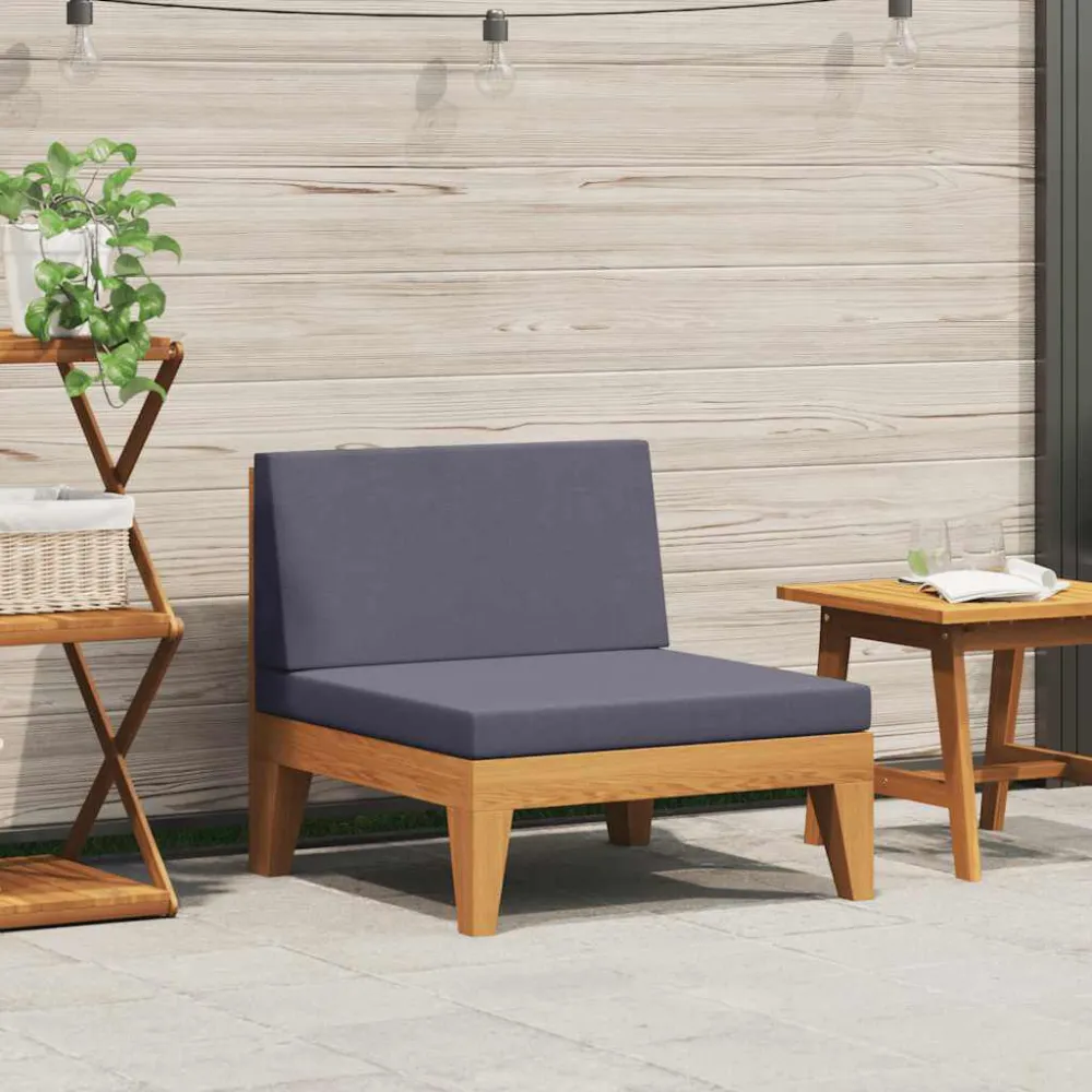 Inossidabile Premium Divano Centrale Modulare Cuscini Grigio Cupo Massello Acacia