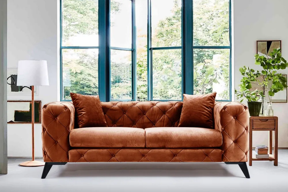 Acciaio HSS-G Divano imbottito 2 posti Alykes Velours Terracotta
