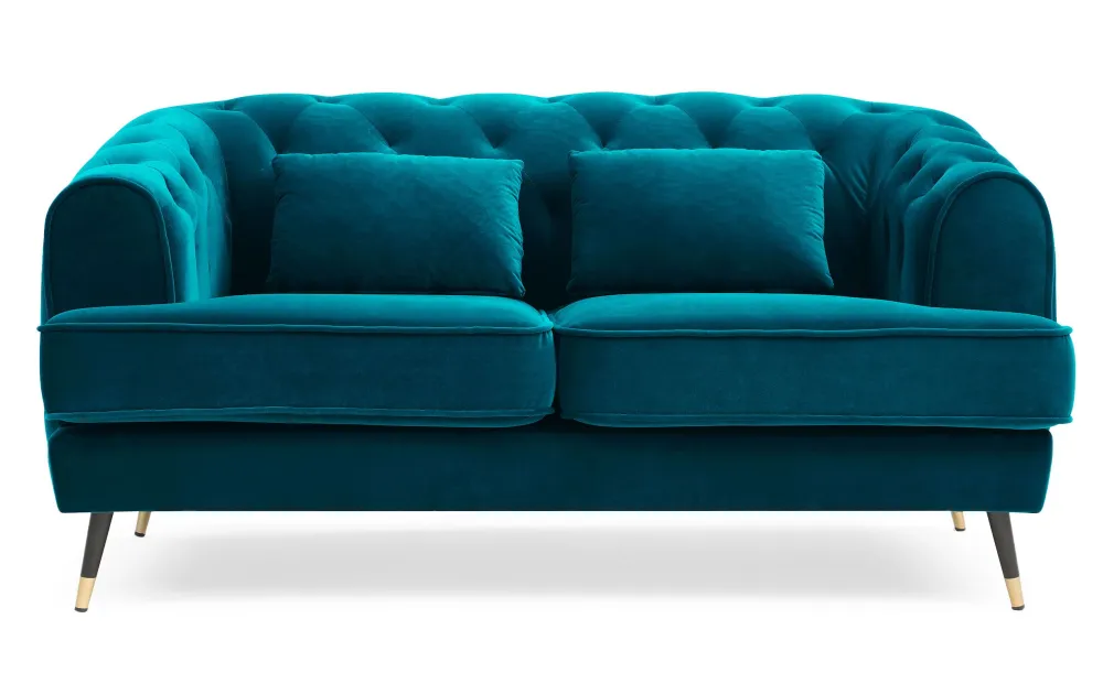 Certificato DIN Divano imbottito 2 posti stile boudoir Glams Vellutato Blue Duck