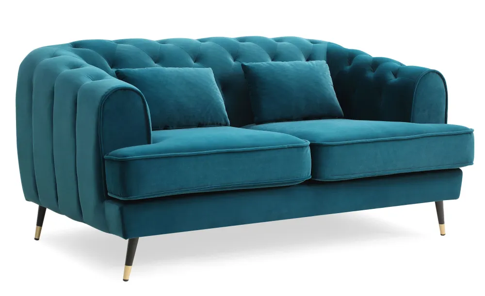 Certificato DIN Divano imbottito 2 posti stile boudoir Glams Vellutato Blue Duck