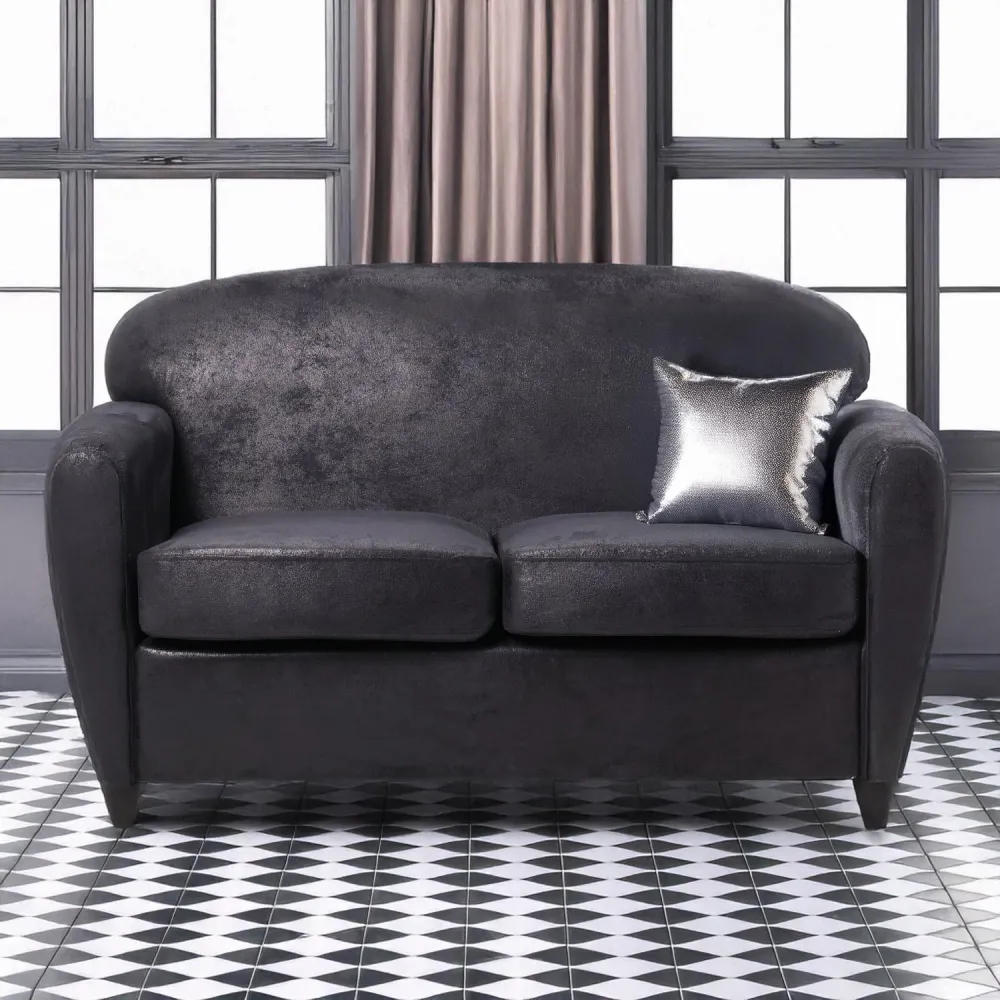 Divano club 2 posti Madmen TIssu effetto imitazione consumata Nero Set Completo con Portamaschi