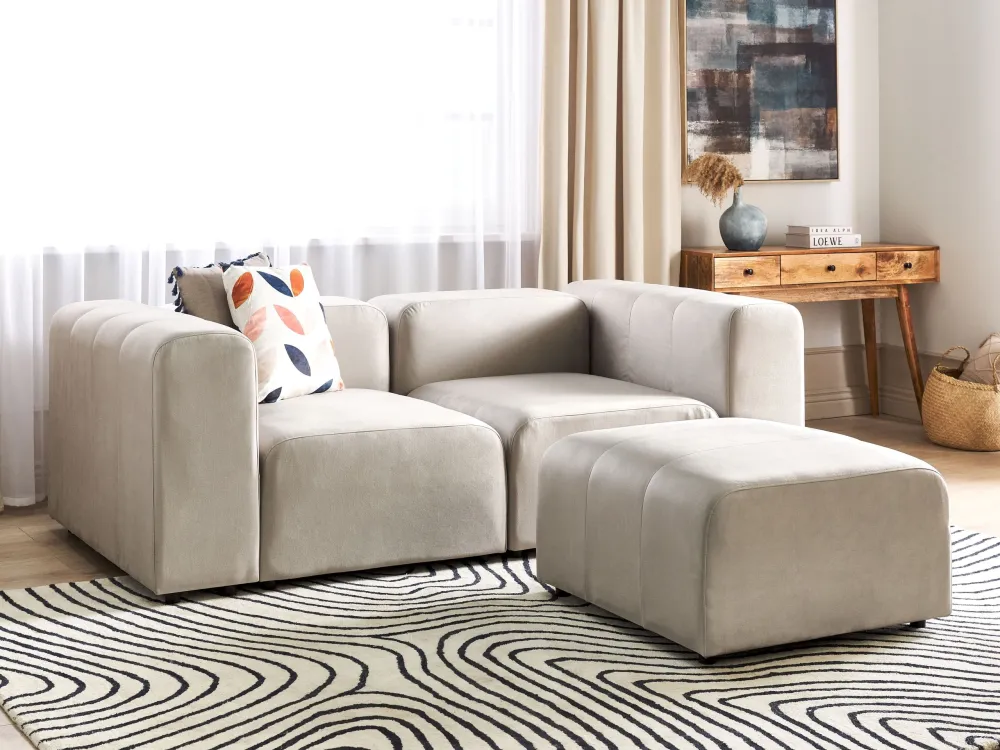 Divano modulare velluto crema 2 posti con pouf FALSTERBO
