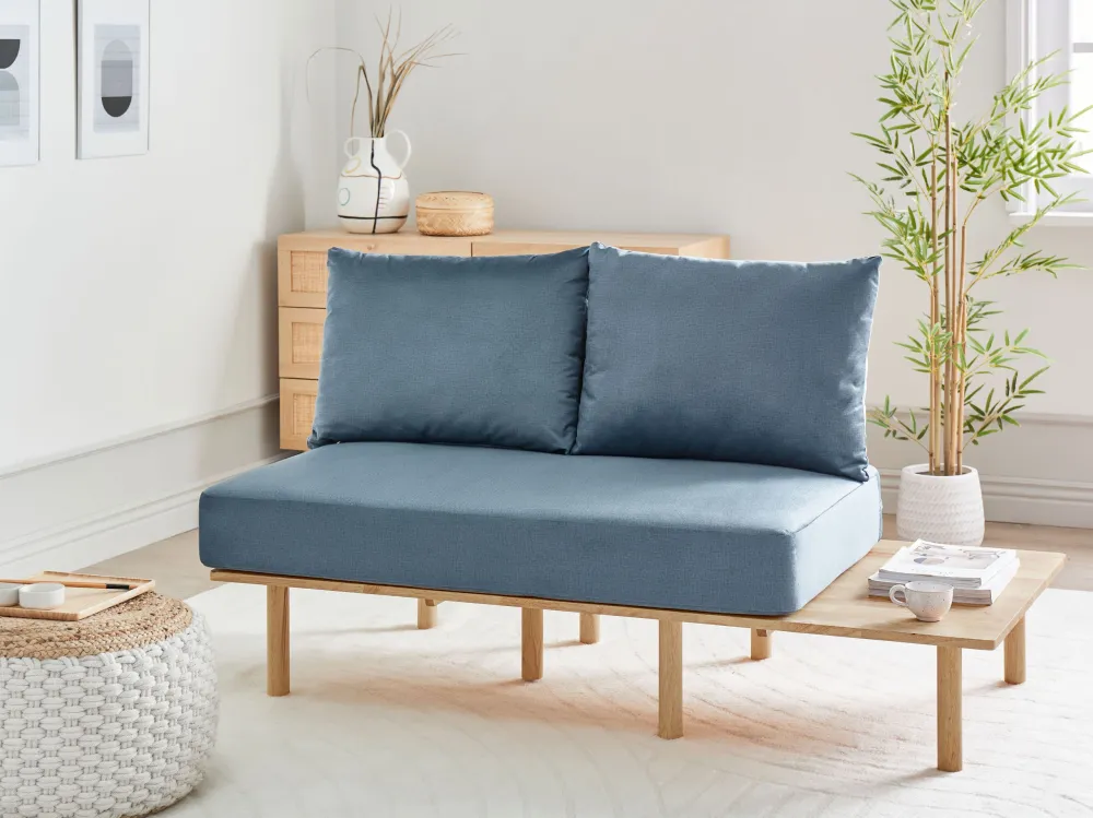 Divano 2 posti bouclé azzurro con tavolo SALO per Filetti Metrici e Pollici