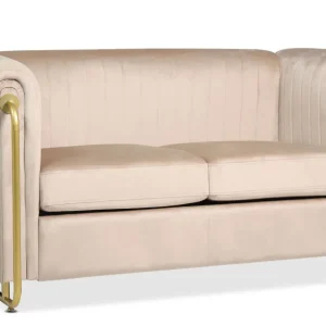 Divano 2 posti Edward art déco con struttura metallo dorato e velluto color tortora evidente