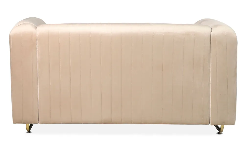 Divano 2 posti Edward art déco con struttura metallo dorato e velluto color tortora evidente