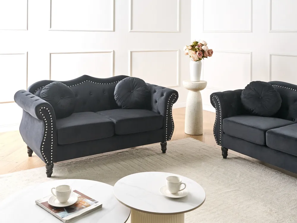 Divano 2 posti velluto nero SKIEN Set Completo con Portamaschi