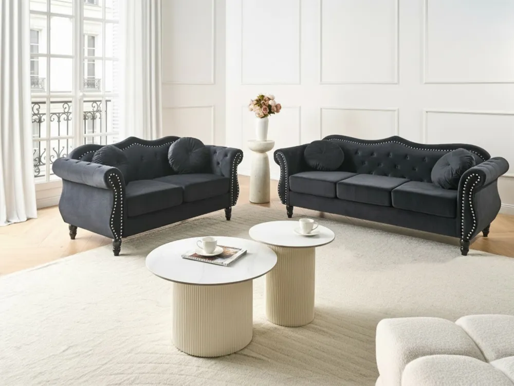 Divano 2 posti velluto nero SKIEN Set Completo con Portamaschi