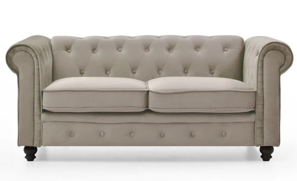 Grande divano 2 posti Chesterfield velluto colore talpa