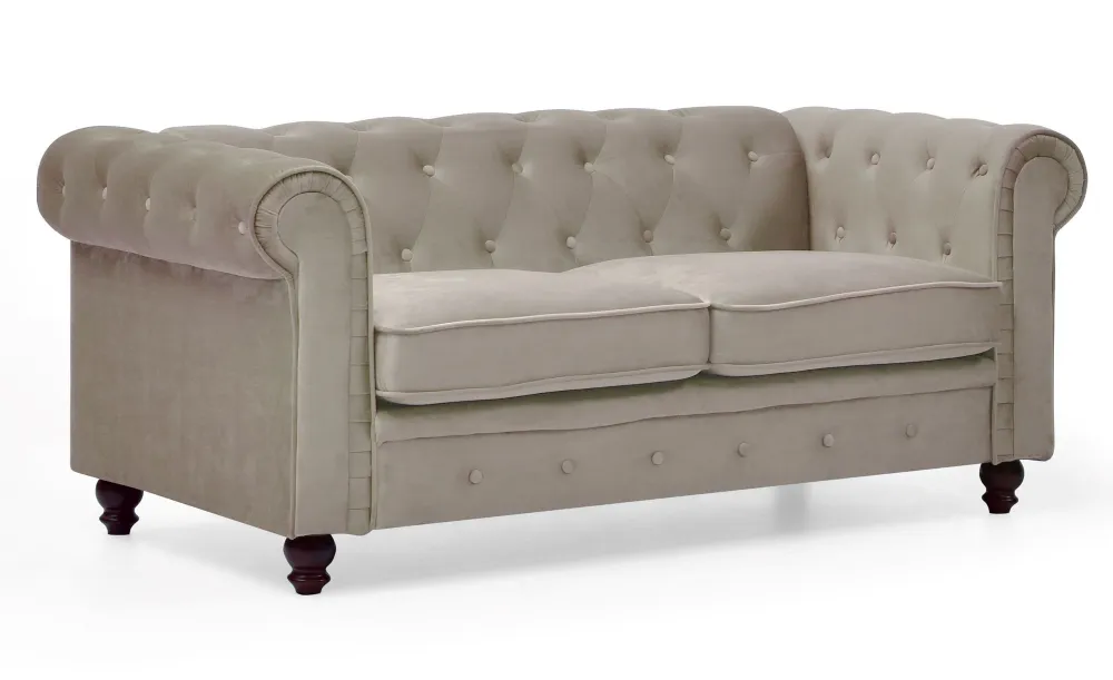 Grande divano 2 posti Chesterfield velluto colore talpa