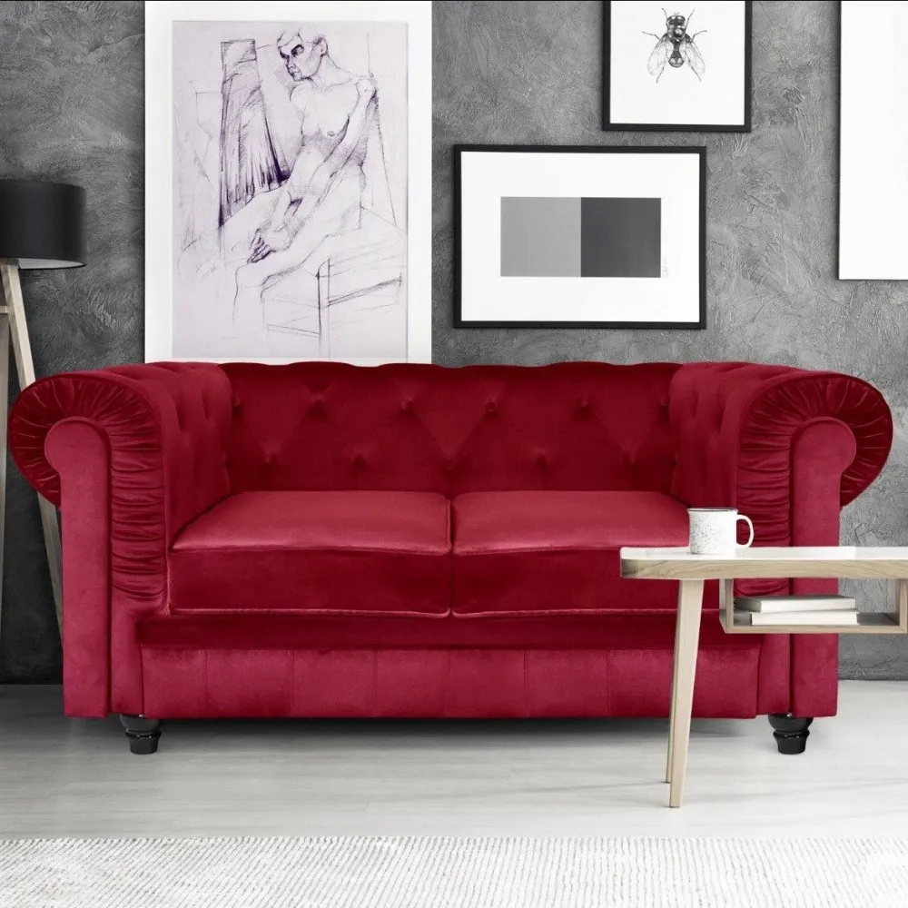 Maschio Punta Piatta Divano Chesterfield velluto rosso 2 posti