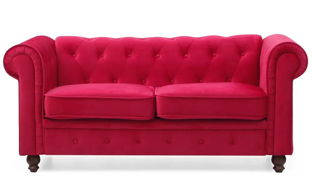Maschio Punta Piatta Divano Chesterfield velluto rosso 2 posti