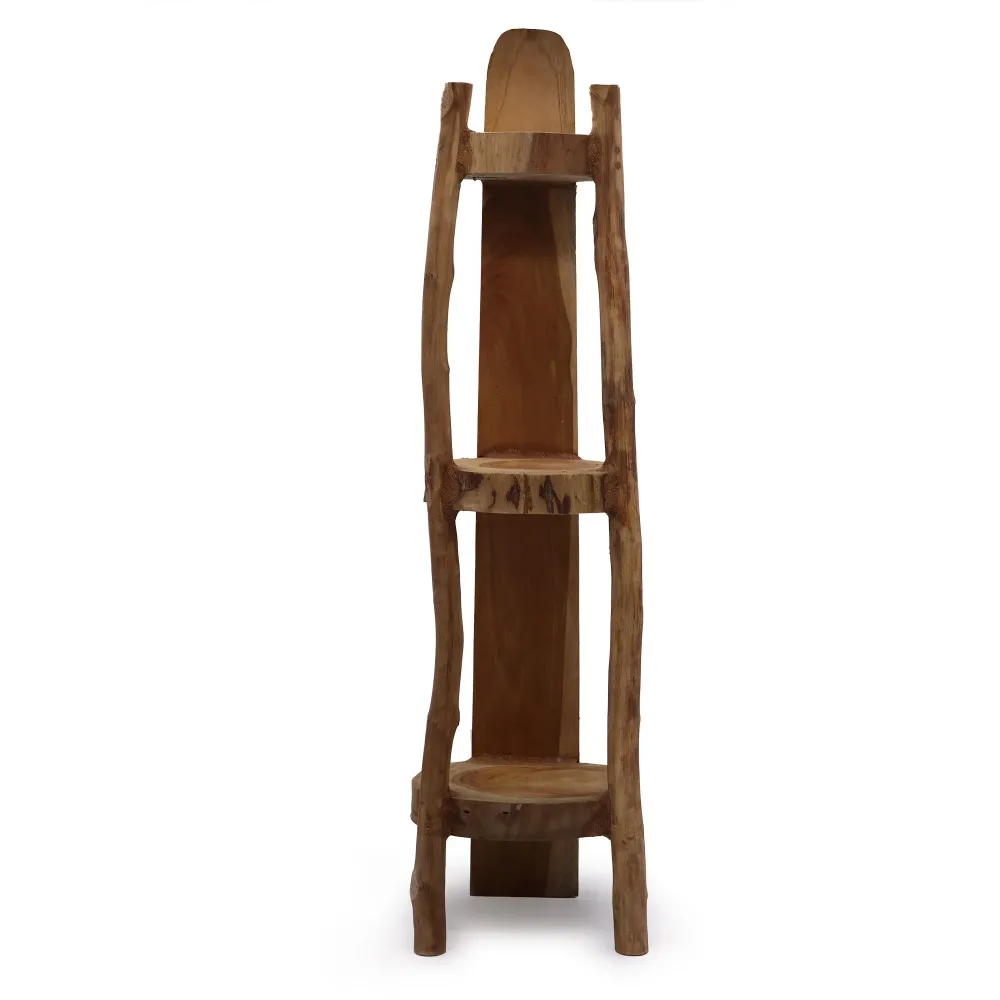 Mensola ad angolo teak naturale 90cm, 3 ripiani