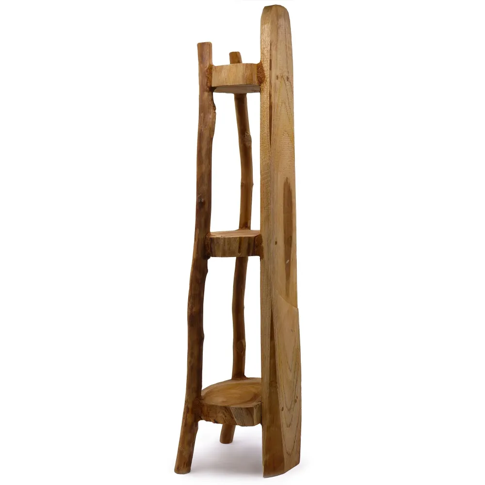 Mensola ad angolo teak naturale 90cm, 3 ripiani