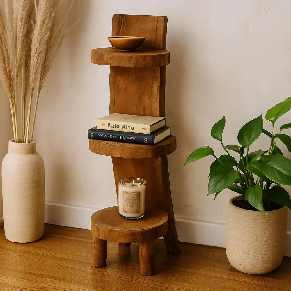 Mensola espositiva legno di teak 3 ripiani 100cm