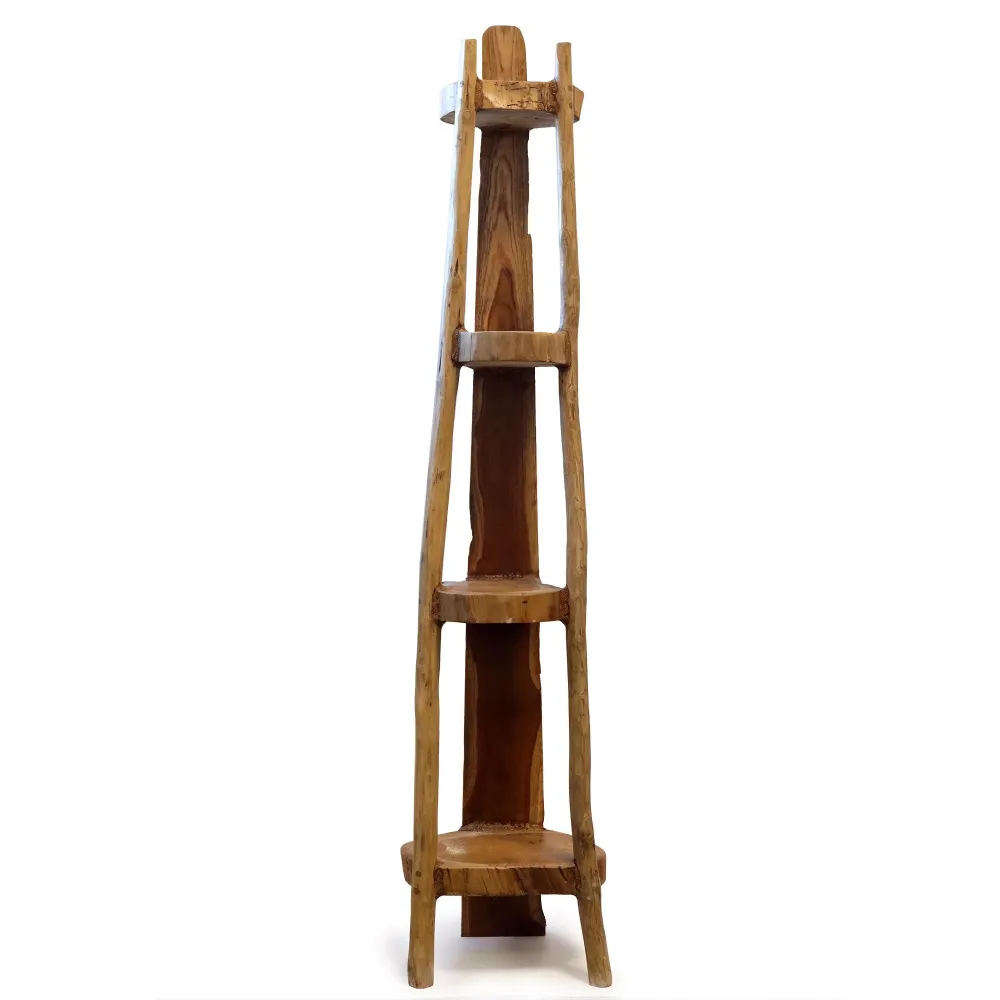 Scaffale Angolare Teak Naturale 4 Ripiani 135cm
