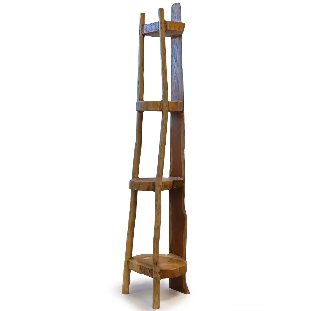 Scaffale Angolare Teak Naturale 4 Ripiani 135cm