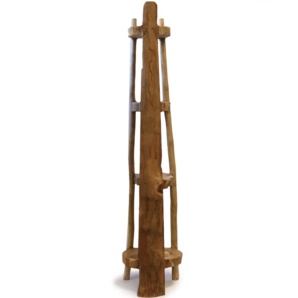 Scaffale Angolare Teak Naturale 4 Ripiani 135cm