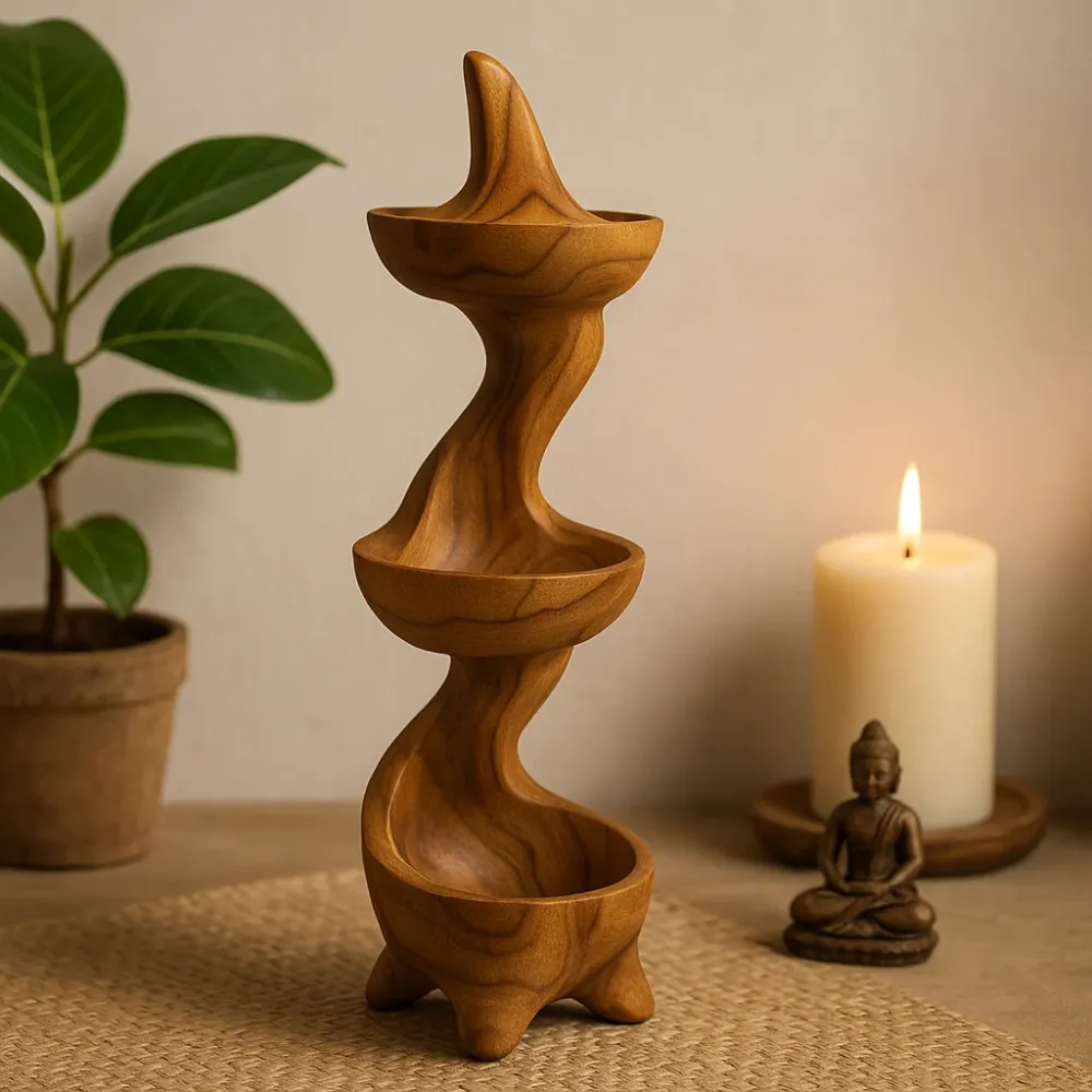 Supporto teak con 3 ciotole 50cm