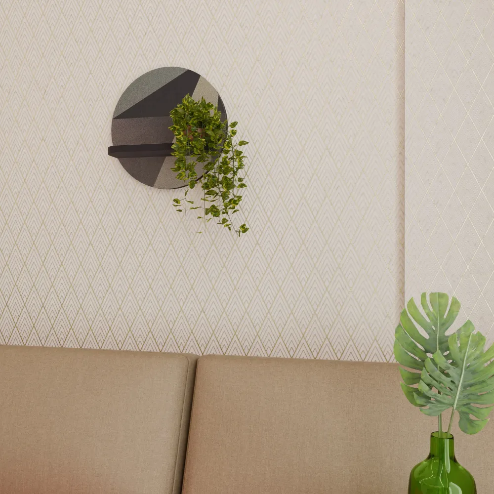 BEIGE GEOMETRY Mensola Rotonda Decorativa con Finitura Nera