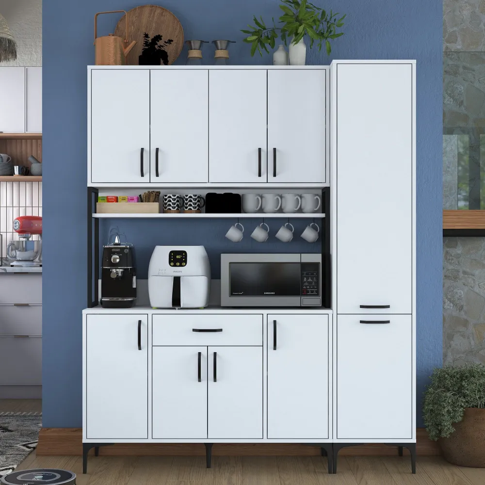 Ariane L160cm Cassettiera da cucina bianca 10 ante con ripiano e cassetto