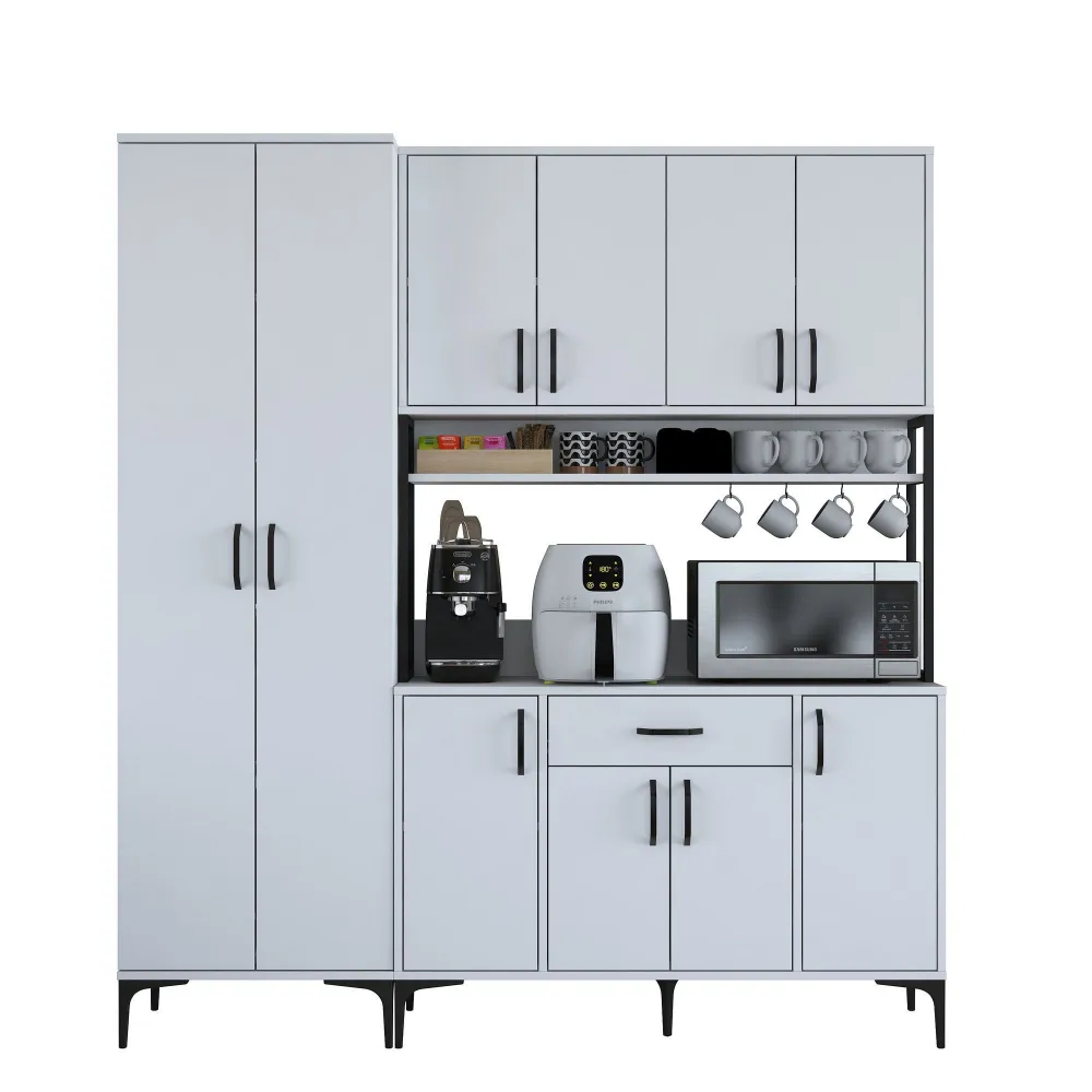 Ariane L180cm Cassettiera da cucina bianca 10 ante con ripiani e cassetti