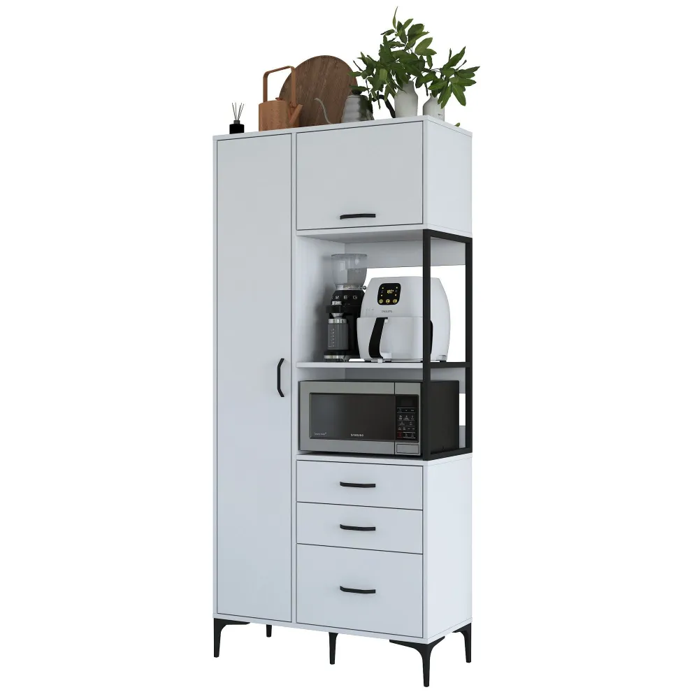 Comò da cucina Ariane 2 ante e 3 cassetti L90cm Bianco