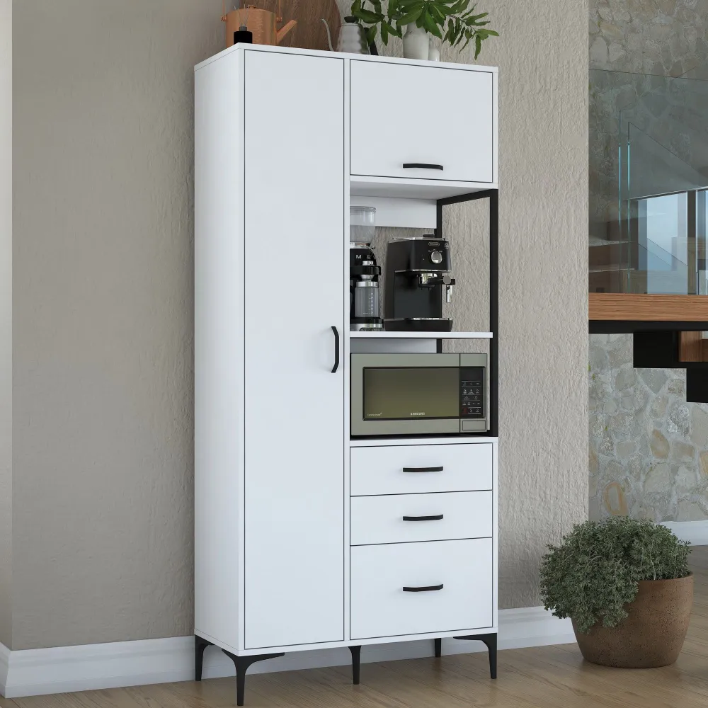 Comò da cucina Ariane 2 ante e 3 cassetti L90cm Bianco