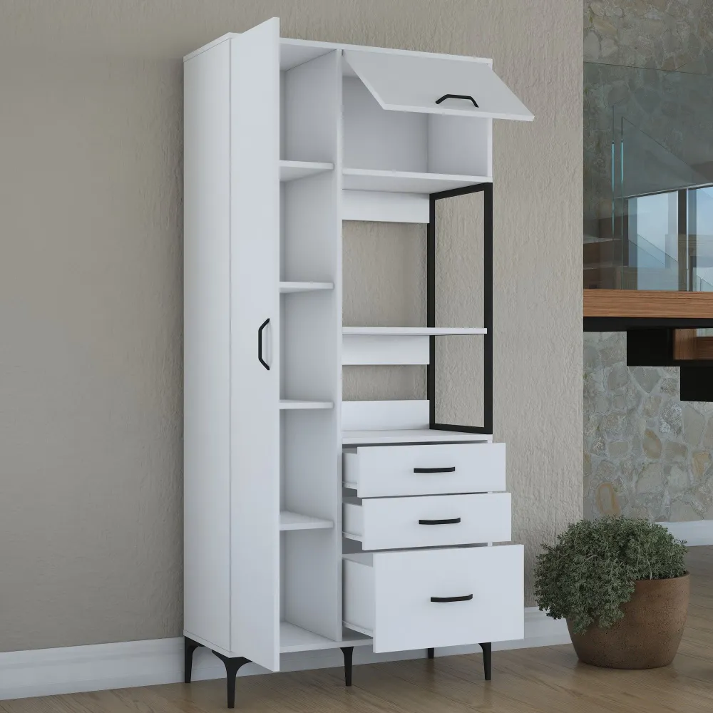 Comò da cucina Ariane 2 ante e 3 cassetti L90cm Bianco