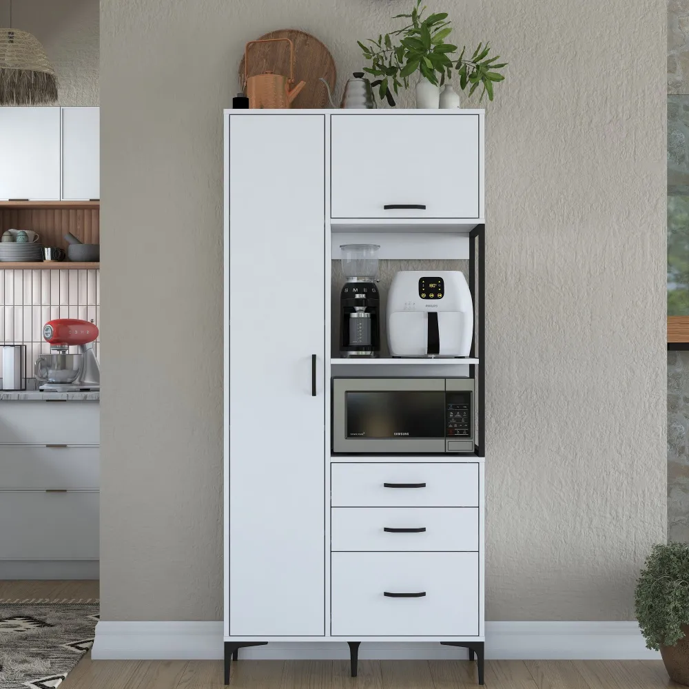 Comò da cucina Ariane 2 ante e 3 cassetti L90cm Bianco