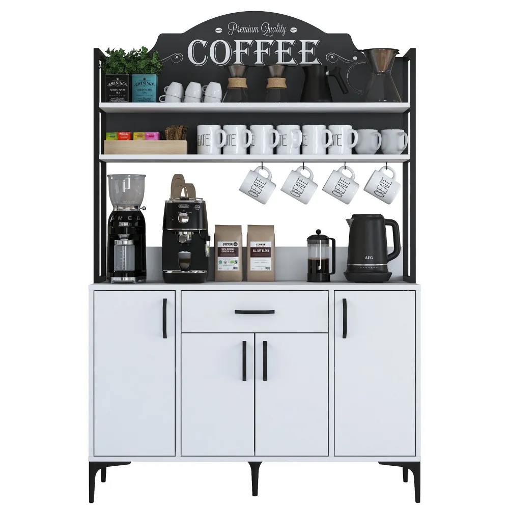 Comò da cucina Ariane 4 ante e 1 cassetto L120cm Bianco