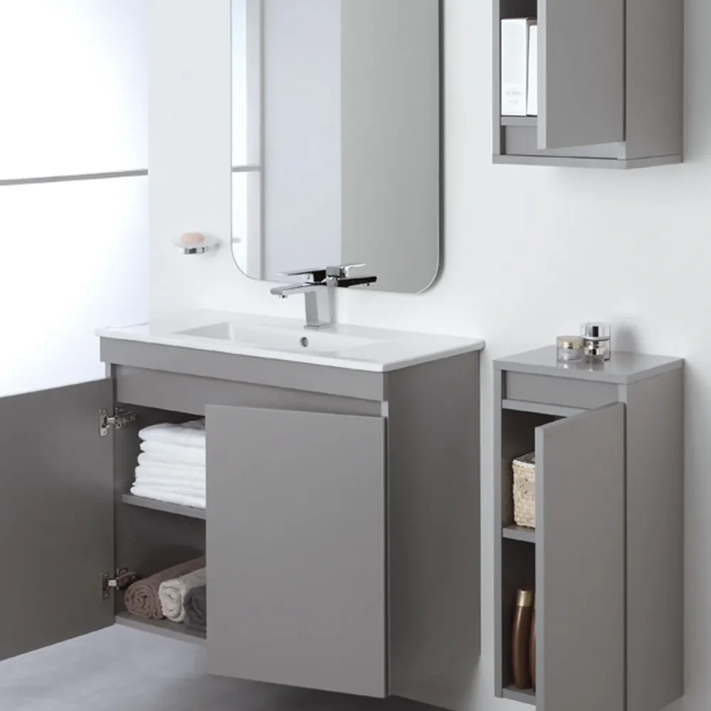 Composizione bagno sospesa Cubi&Co Shade due ante con lavabo e specchio cm 80 - Grigio Medio