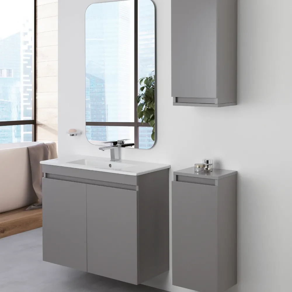 Composizione bagno sospesa Cubi&Co Shade due ante con lavabo e specchio cm 80 - Grigio Medio