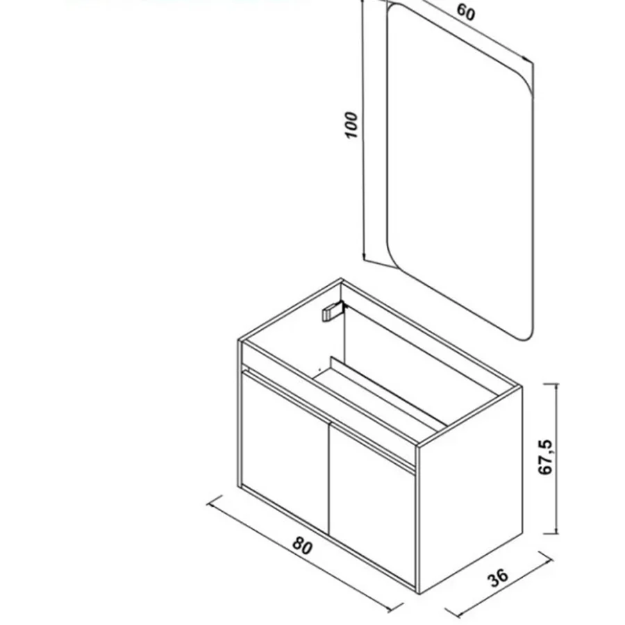 Composizione bagno sospesa Cubi&Co Shade due ante con lavabo e specchio cm 80 - Grigio Medio